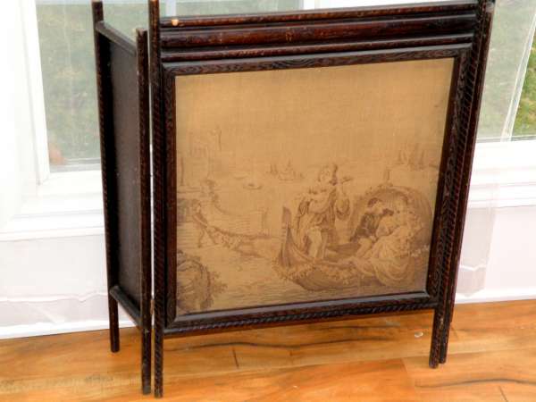 Antique Victorian Floral Needlepoint Fireplace Fire Screen